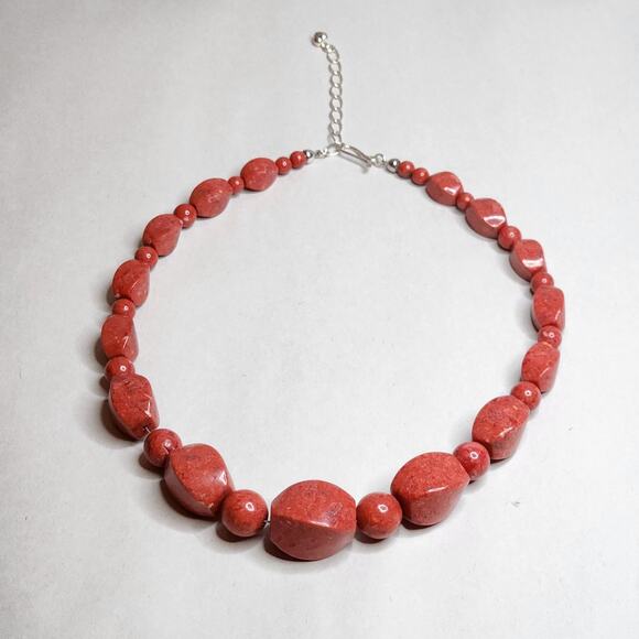 Jay King DTR Large Genuine Coral Statement Choker Necklace sterling Silver 925 - Picture 4 of 7